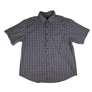 Van Heusen Mens XL Blue Black Plaid Short Sleeve Shirt 17-17.5 Wrinkle Free EUC!